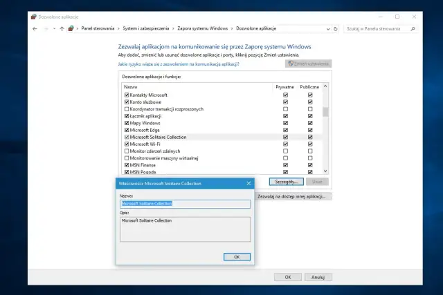 Ustawienia zapory systemu Windows dla aplikacji Microsoft Solitaire Collection.