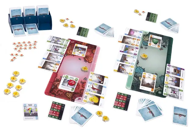 Gra planszowa Challengers! z kartami, żetonami i planszami. Idealna na wieczór z przyjaciółmi, zdobyła nagrodę Spiel des Jahres.