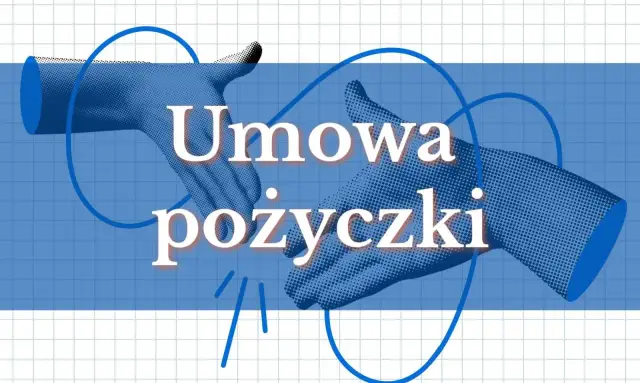 Dwie dłonie symbolizujące umowę pożyczki, na tle siatki.