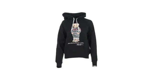 Czarna bluza z kapturem Polo Bear by Ralph Lauren. Zastanawiasz się, ile waży bluza Ralph Lauren? Ta jest lekka i stylowa.