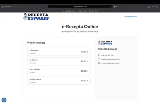 Ranking najlepszych serwisów z e-receptą online 2026: Recepta Express oferuje e-receptę w 15 minut za 79 zł.