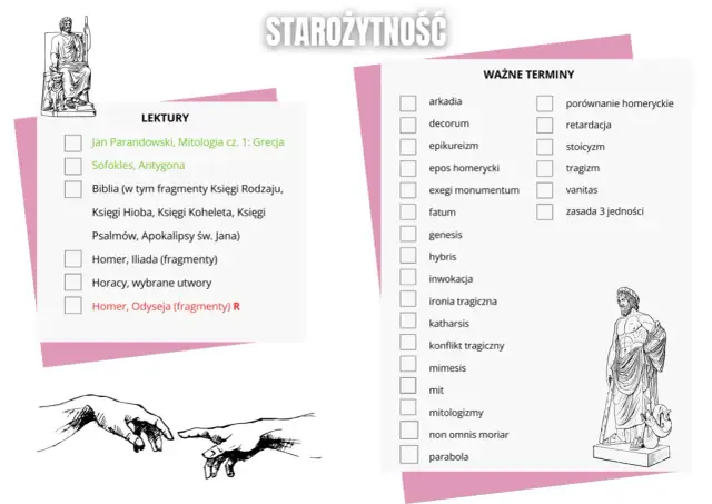 Lista lektur i ważnych terminów do matury z polskiego. Starożytność: Od "Antygony" po "Odyseję".