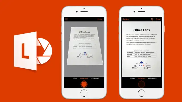 L'application pour scanner des documents gratuit Office Lens sur un smartphone. Elle permet de numériser des tableaux blancs et des documents.