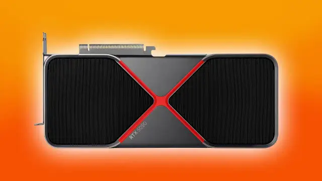Karta graficzna RTX 5090 z czerwonym akcentem, idealna do gier i obsługiwana przez GeForce Experience.