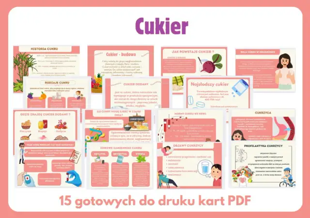 Opis cukierka z lektury: słodka substancja z trzciny cukrowej lub buraka, dodawana dla smaku i wyglądu.