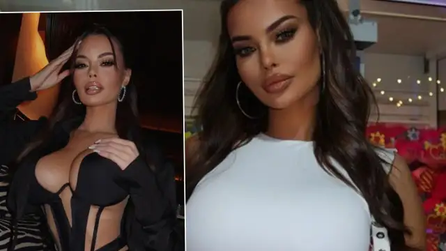 Justyna Gradek kiedys. Dwie odsłony influencerki: w czarnym, odważnym gorsecie i białej, dopasowanej bluzce.