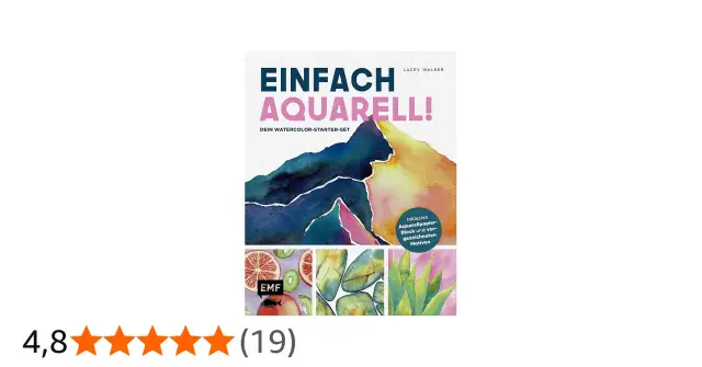 Buchcover "Einfach Aquarell!" mit Berglandschaft und Beispielen für Aquarellmalerei.