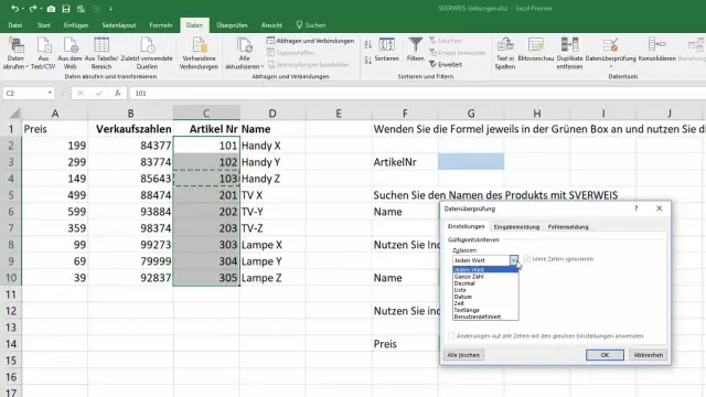 Excel blokowanie komórek: okno "Kontrola poprawności danych" z zaznaczoną opcją "Każda wartość" i zaznaczonym polem "Ignoruj puste komórki".