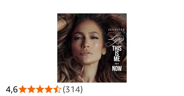 Jennifer Lopez w okładce albumu "This Is Me... Now". Gwiazda z burzą brązowych włosów, zmysłowym spojrzeniem i napisem "This Is Me... Now".
