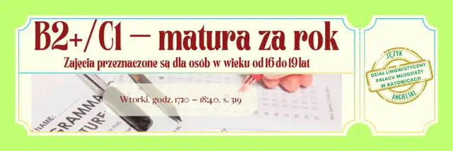 Kurs przygotowuje do matury rozszerzonej z angielskiego na poziomie B2+/C1. Zajęcia dla młodzieży 16-19 lat.