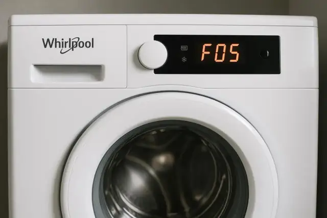Pralka Whirlpool z błędem F05 na wyświetlaczu. Czekam na pomoc techniczną.