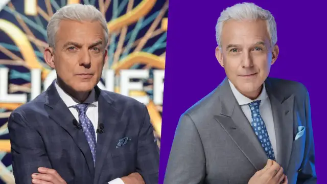 Hubert Urbański w garniturze, prowadzący "Milionerzy TVN". Kiedy emisja? Sprawdź na stronie programu!