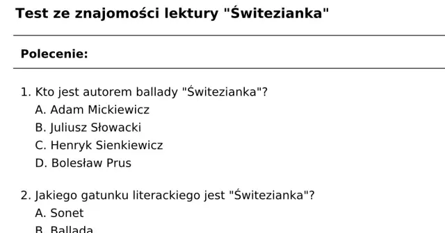 Świteź Mickiewicza: opracowanie, ćwiczenia i analiza lektury