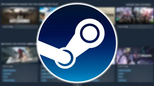 Logo Steam na tle zamazanych okienek gier.
