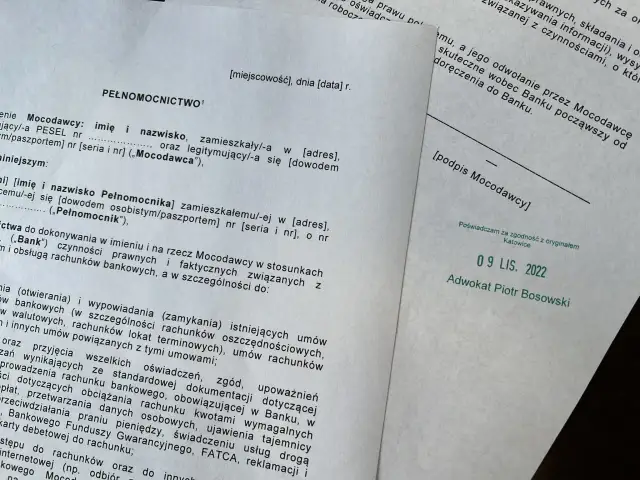 Dokument z pieczątką "Poświadczam za zgodność z oryginałem" i podpisem adwokata Piotra Bosowskiego.