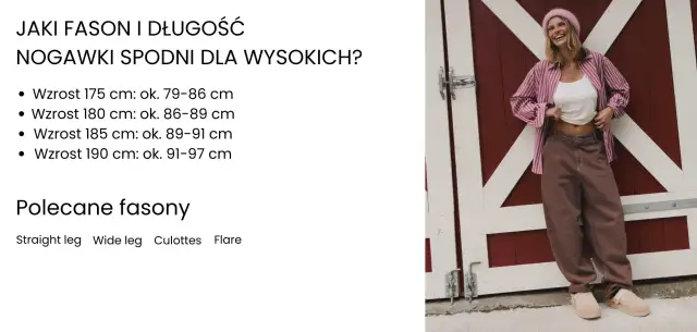 Uśmiechnięta kobieta w różowej czapce i koszuli w paski, stojąca przed czerwoną stodołą.