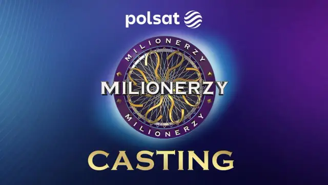 Logo "Milionerzy" Polsatu z napisem "CASTING" na tle gradientowym.
