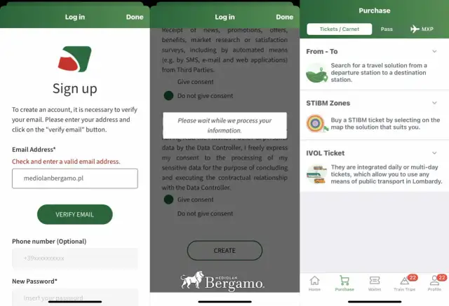 Aplikacja do zakupu biletów, umożliwiająca wyszukiwanie połączeń, zakup biletów STIBM i IVOL. Możesz tu kupić swój io viaggio bilet.