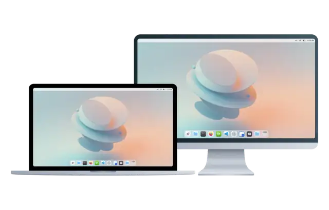 Laptop i monitor z tapetą w stylu cutefish os.