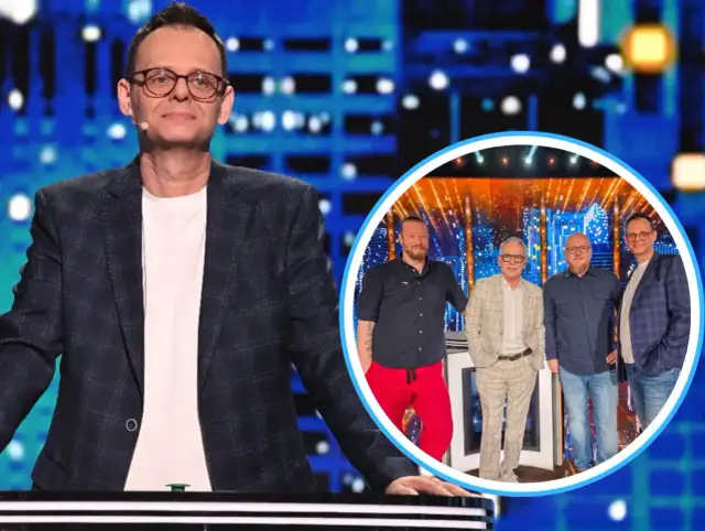 Prowadzący program "Jaka to melodia" z jurorami. Zastanawiacie się, o której godzinie zaczyna się zabawa?