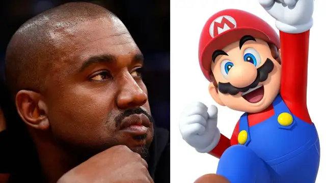 Kanye West i postać z gry Mario obok siebie.