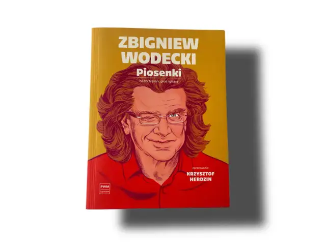 Okładka książki ze Zbigniewem Wodeckim, z jego portretem i tytułem "Piosenki".