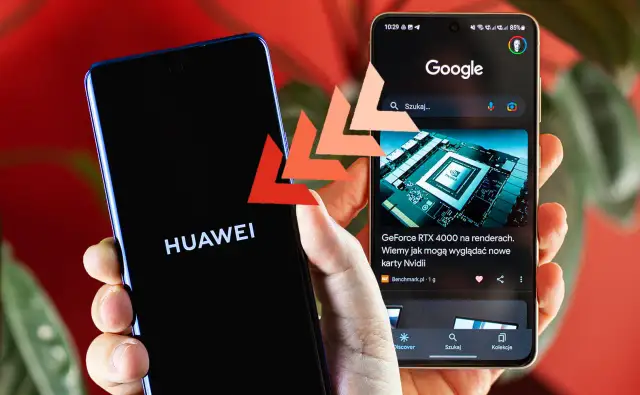 Dwa telefony: jeden z logo HUAWEI, drugi z wyszukiwarką Google. Porównanie technologii.
