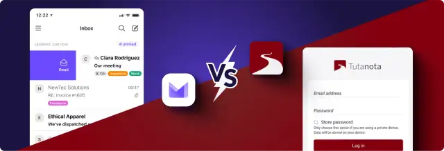 Porównanie interfejsów poczty email: z lewej Gmail, z prawej Tutanota. Która najlepsza poczta email dla Ciebie?