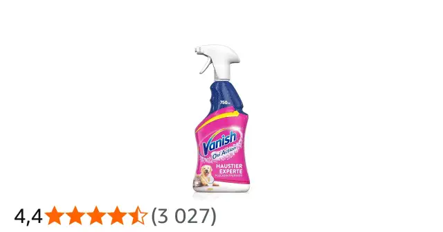 Butelka Vanish Oxi Action z psem i kotem na etykiecie.