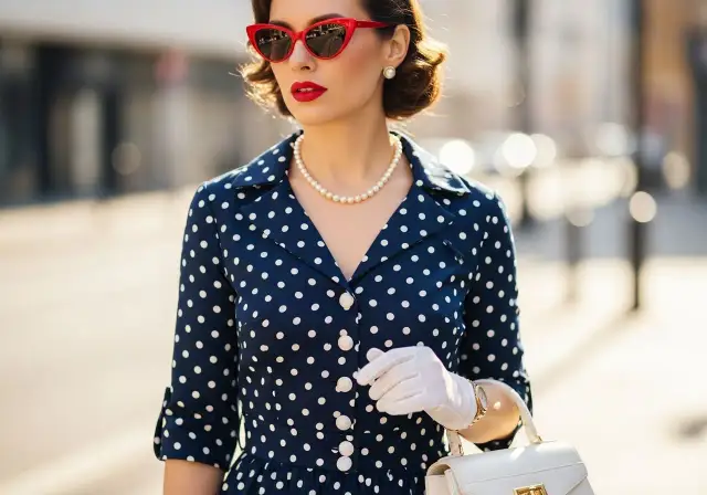Granatowa sukienka w groszki: Stylizacje i dodatki na każdą okazję