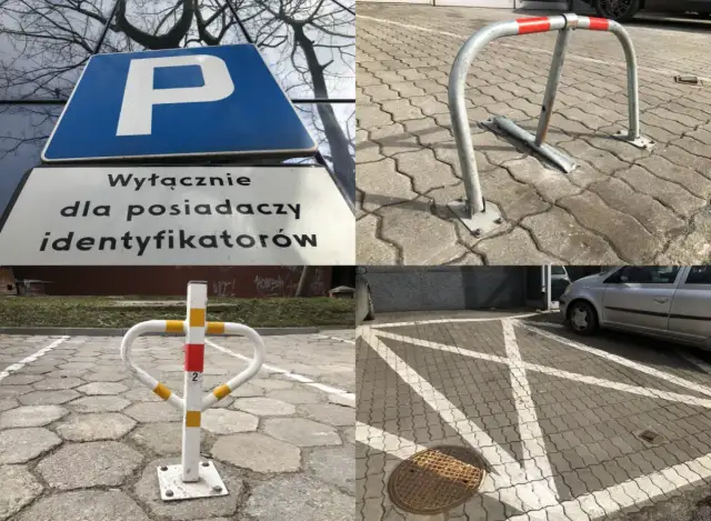 Oznaczone prywatne miejsce parkingowe pod blokiem z zakazem parkowania dla nieuprawnionych.