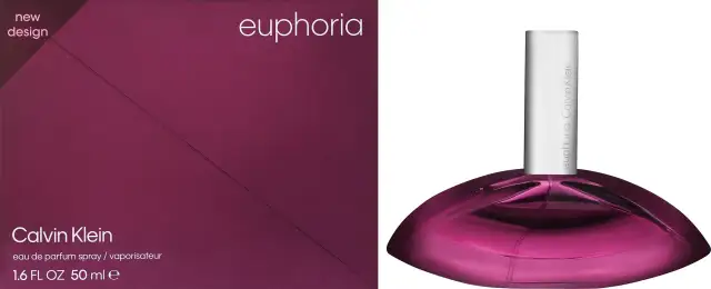 Pudełko i butelka perfum Calvin Klein Euphoria w kolorze fuksji.