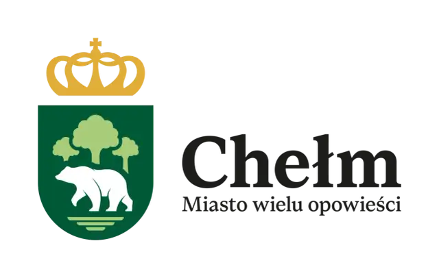 Herb Chełma z koroną i niedźwiedziem, nawiązujący do legendy o Chełmie. Miasto wielu opowieści.