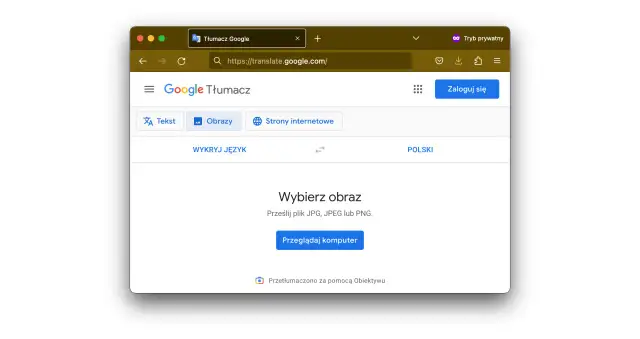 Tłumacz Google przez zdjęcie. Możesz przesłać plik JPG, JPEG lub PNG, aby przetłumaczyć tekst z obrazu.