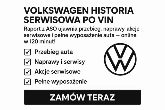 Historia serwisowa VW po VIN: przebieg, naprawy, akcje serwisowe i wyposażenie auta online. Zamów raport!