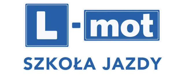 Logo szkoły jazdy "L-mot" z napisem "SZKOŁA JAZDY".