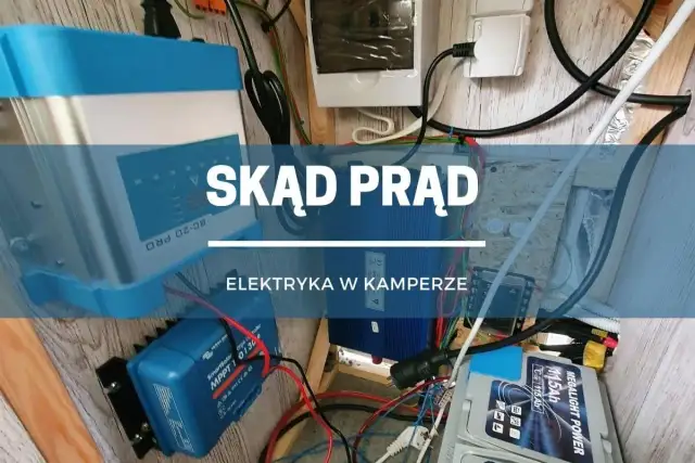 Instalacja elektryczna w kamperze: ładowarka MPPT, przetwornica i akumulator zapewniają prąd.