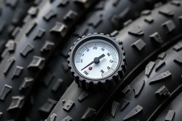 Ciśnieniomierz na oponie rowerowej pokazuje, ile barów w rowerze. Idealne ciśnienie dla komfortowej jazdy.