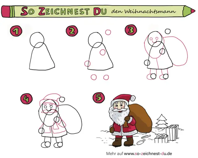 Weihnachtsmann malen: Einfach & schnell Schritt für Schritt zeichnen