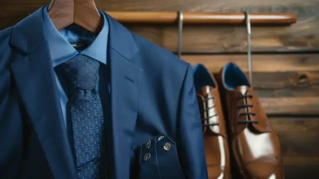 Garnitur męski w kolorze błękitnym -  elegancja dla każdego mężczyzny.