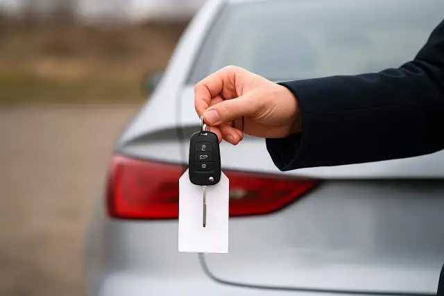 Dłoń trzyma kluczyki do auta z metką. Zastanawiasz się, po jakim czasie można sprzedać darowiznę?