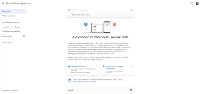 Strona Google Moja aktywność pozwala sprawdzić, jakie aplikacje były uruchamiane. Możesz przeglądać i zarządzać swoją historią.