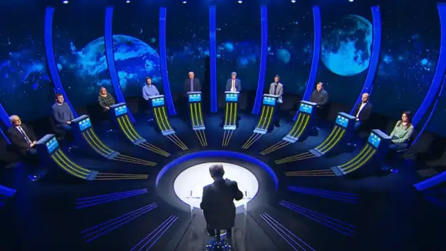 Dziesięciu uczestników czeka na swoją kolej w teleturnieju. Czy to już ten moment, o której godzinie?