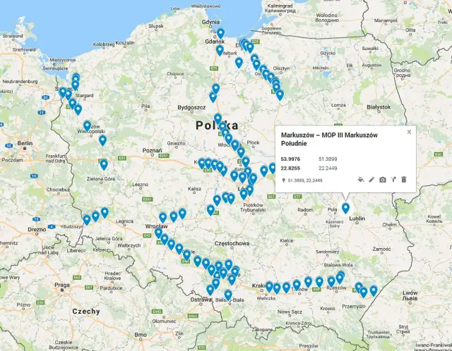Mapy stacji ładowania samochodów elektrycznych Lokalizacje