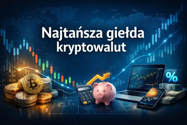 Złote monety z symbolem Bitcoina, skarbonka, kalkulator i laptop z wykresem giełdowym. Szukasz najlepszej giełdy kryptowalut?