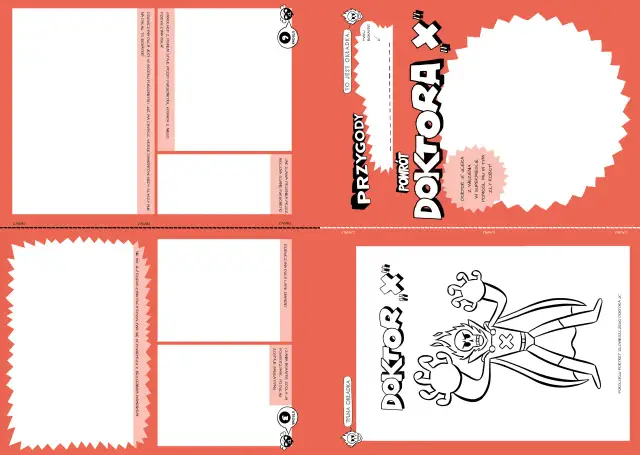 Ilustracja z tekstem "PRZYGODY POWRÓT DOKTORA X" i rysunkiem złowrogiego doktora.