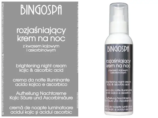 Krem rewitalizujący usuwający oznaki zmęczenia na noc BingoSpa z kwasem kojowym i askorbinowym.