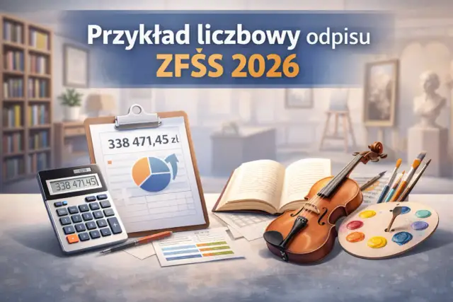 Przykład odpisu ZFŚS 2026: kalkulator pokazuje 338 471,45 zł, co może sugerować, ile wynosi fundusz socjalny na jednego pracownika.