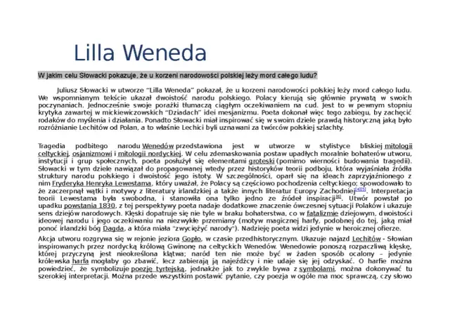 Juliusz Słowacki w "Lilli Wenedzie" ukazuje korzenie polskiej narodowości. Streszczenie utworu.