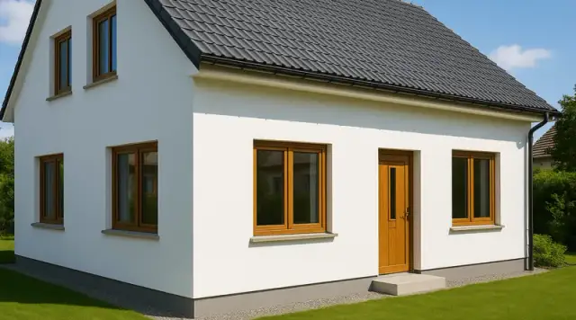 Jaką elewację wybrać do grafitowego dachu i okien w kolorze złoty dąb?